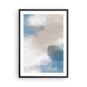 Poster în ramă neagră - Compoziție abstractă în nuanțe de albastru și bej - 50x70cm - Abstracție roz în spatele unui voal de albastru - Decorațiune modernă pentru perete pentru living și dormitor ARTTOR
