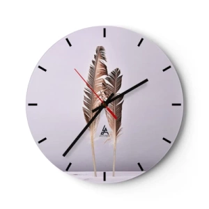 Ceas de perete - Ceas pe sticlă - Un motiv elegant de pene aurii pe un fundal deschis - 30x30cm - Împotriva neantului - Decorațiune modernă pentru perete pentru living, bucătărie și dormitor ARTTOR
