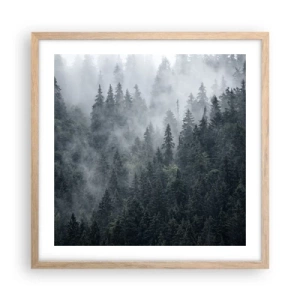 Poster în ramă de stejar deschis - Zori de pădure - 50x50 cm