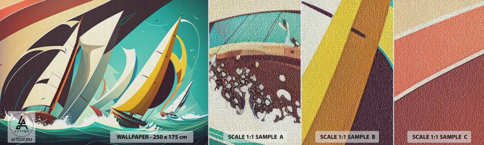Mostră tapet Premium Canvas - Voinici și învingători - Barci cu pânze, Regată, Mare - 100x30 cm