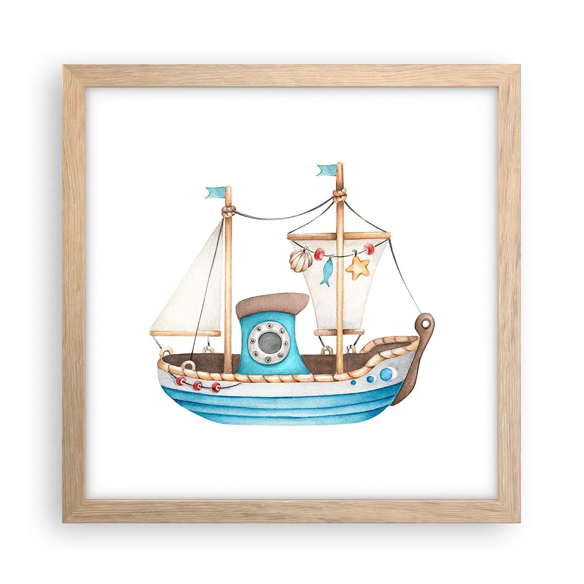 Poster în ramă de stejar deschis - Ahoy aventura! - 30x30 cm