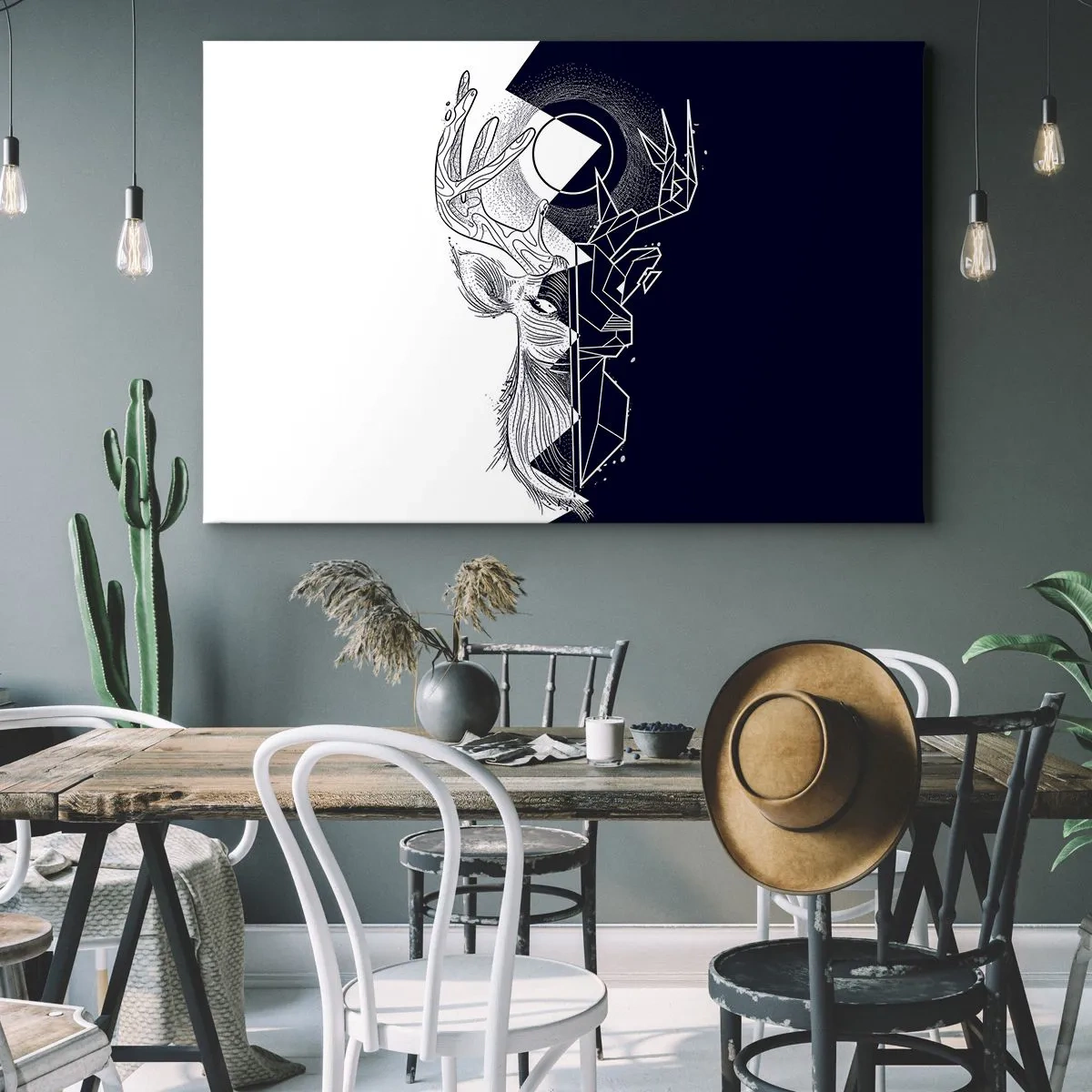 Tablou pe pânză Canvas - Geometrie și natură într-o compoziție simbolică - 70x50cm - Lupta și unitatea contrariilor - Decorațiune modernă pentru perete pentru living și dormitor ARTTOR