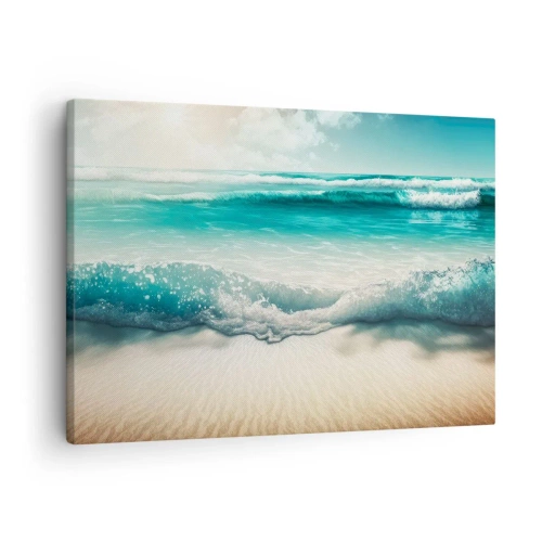 Tablou pe pânză Canvas - Valuri oceanice pe o plajă cu nisip deschis la culoare - 70x50cm - Calmul oceanului - Decorațiune modernă pentru perete pentru living și dormitor ARTTOR