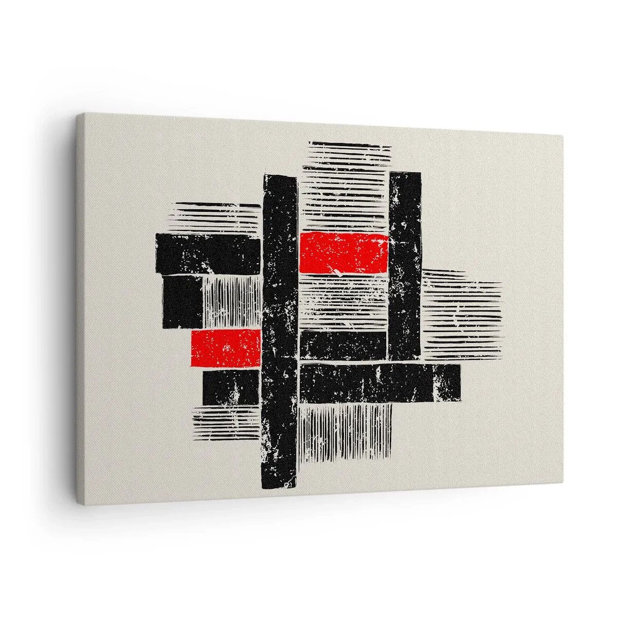 Tablou pe pânză Canvas - Compoziție geometrică abstractă în negru și roșu - 70x50cm - Roșu și negru - Decorațiune modernă pentru perete pentru living și dormitor ARTTOR