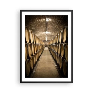 Poster în ramă neagră - O pivniță plină de butoaie de vin - 50x70cm - În pivniță de vin - Decorațiune modernă pentru perete pentru living și dormitor ARTTOR