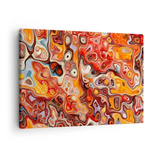 Tablou pe pânză Canvas - O compoziție abstractă în nuanțe calde de roșu, portocaliu și galben. - 70x50cm - Dacă nucile s-au topit în miere - Decorațiune modernă pentru perete pentru living și dormitor ARTTOR