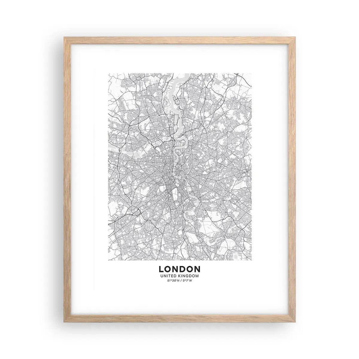 Poster în ramă de stejar deschis - Harta labirintului din Londra - 40x50 cm