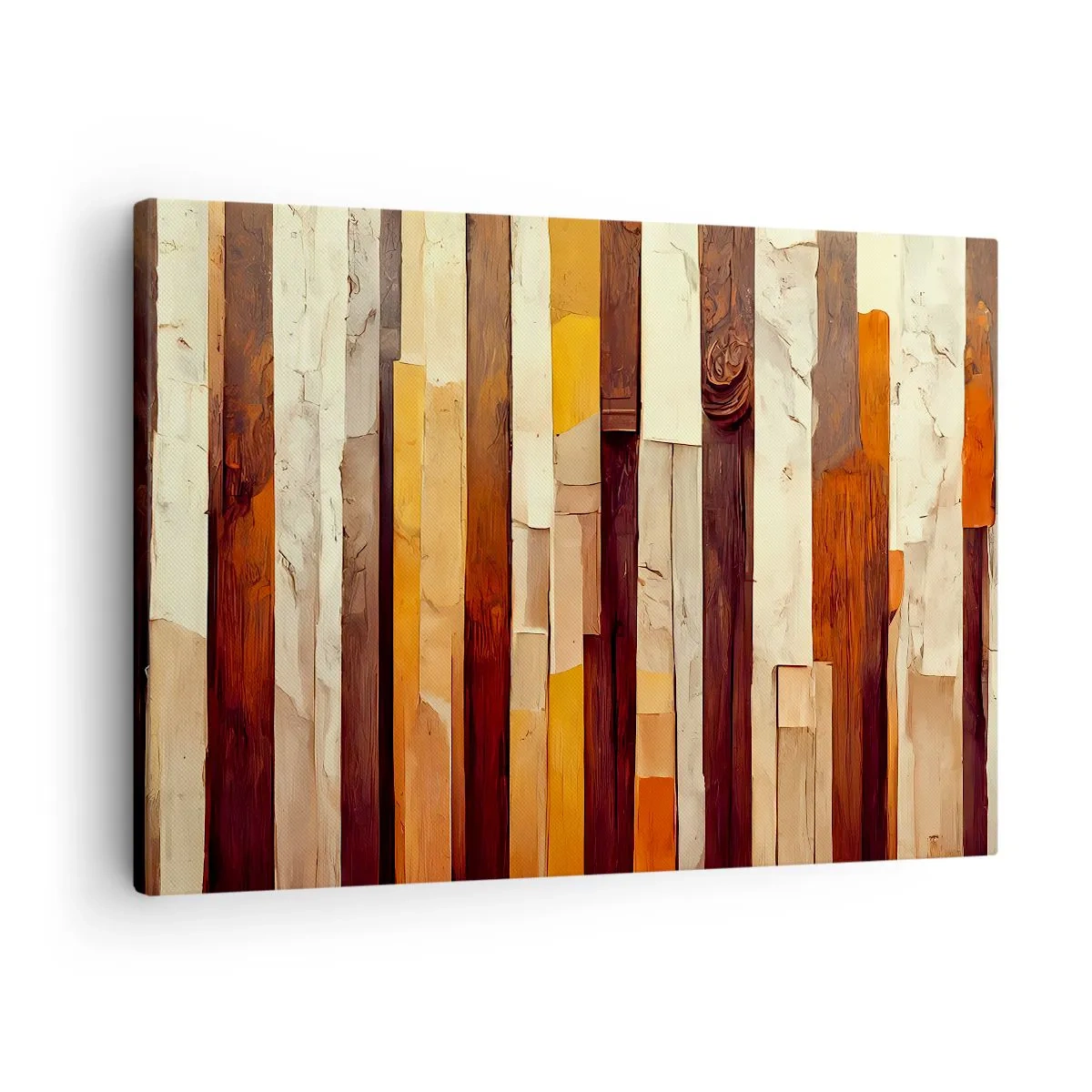 Tablou pe pânză Canvas - Compoziție geometrică în nuanțe de lemn și auriu - 70x50cm - Imnul copacilor din pădure - Decorațiune modernă pentru perete pentru living și dormitor ARTTOR