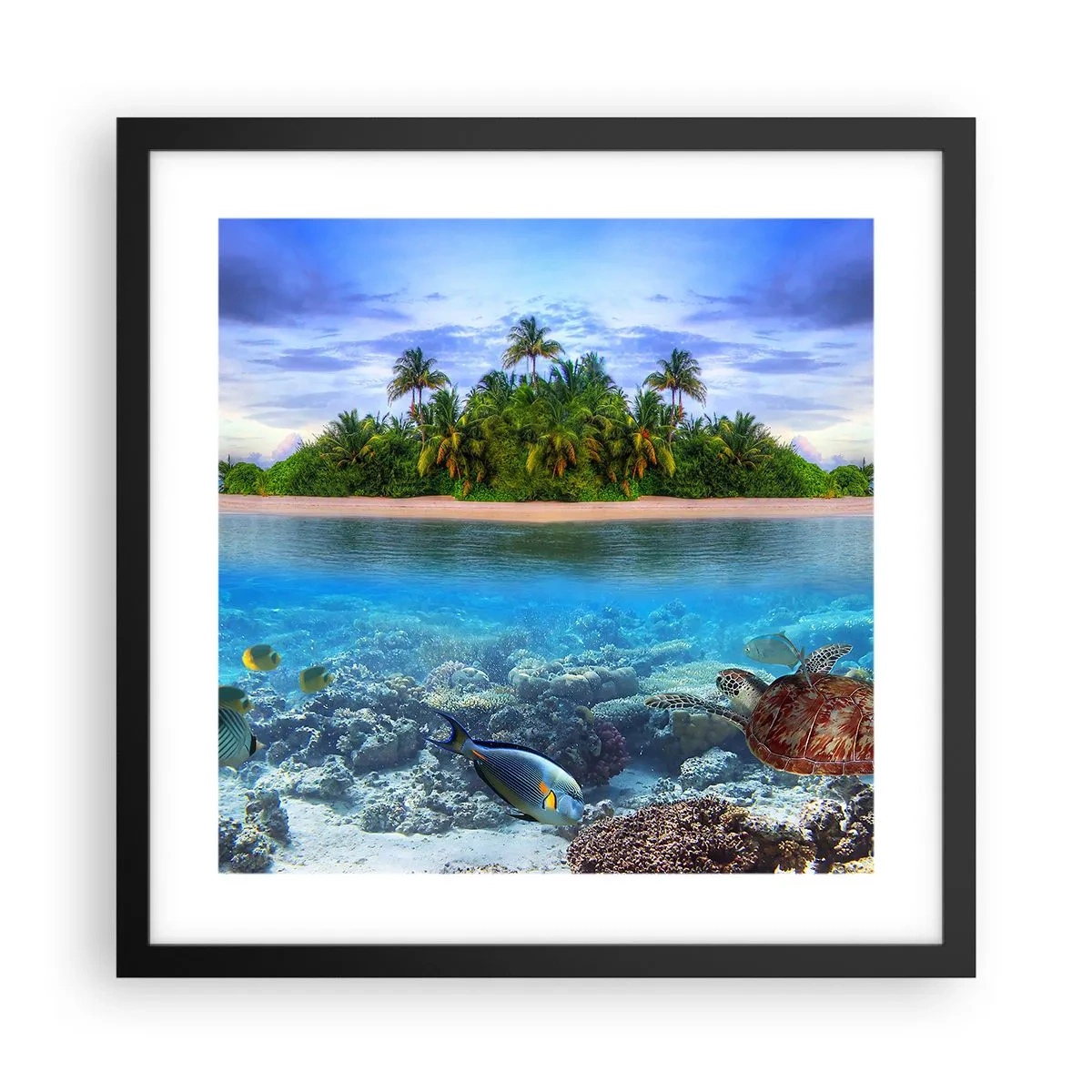 Poster în ramă neagră - Insula paradisiacă vă invită - 40x40 cm