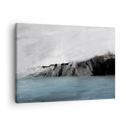 Tablou pe pânză Canvas - Peisaj abstract cu apă și un țărm stâncos - 70x50cm - Apă - pământ: lupta elementelor - Decorațiune modernă pentru perete pentru living și dormitor ARTTOR