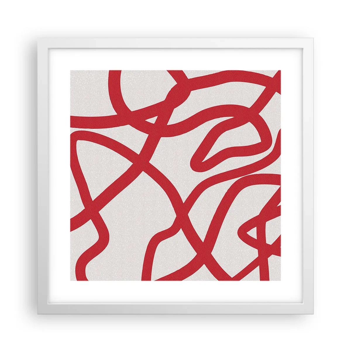 Poster în ramă albă - Roșu pe alb - 40x40 cm