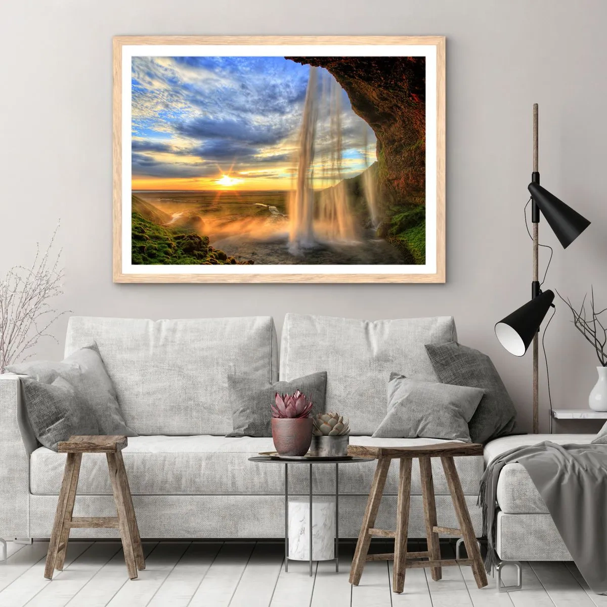 Poster în ramă de stejar deschis - Lumea din spatele vălului de picături - 50x40 cm