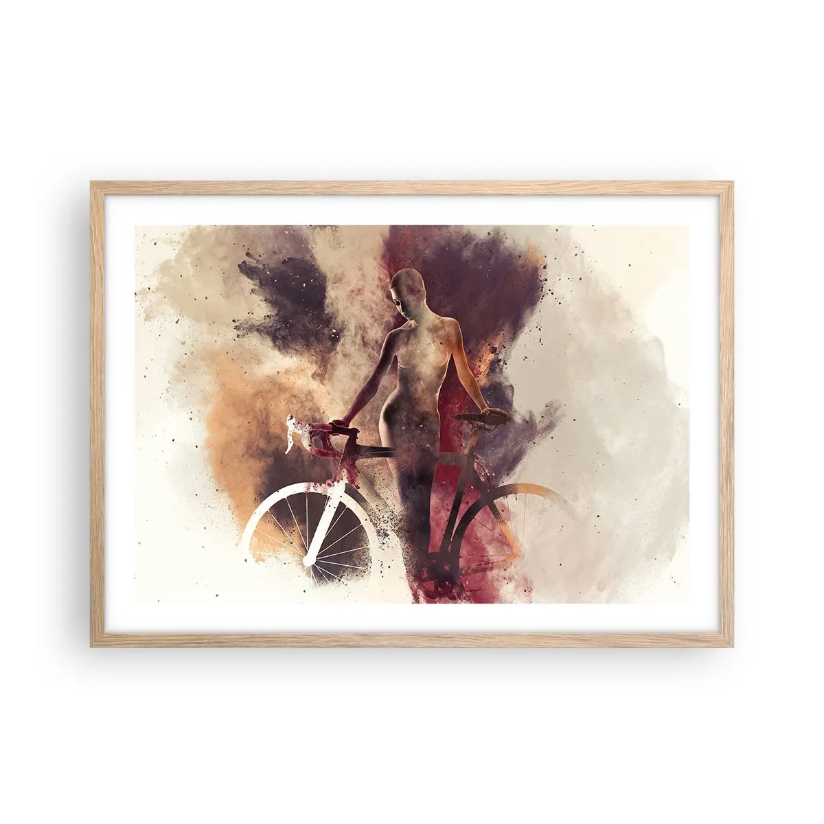 Poster în ramă de stejar deschis - În forme de marmură sufletul ciclist - 70x50 cm