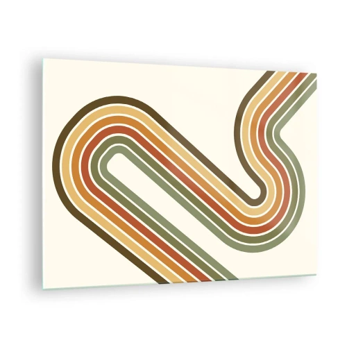 Tablou pe sticlă - Abstracție geometrică în stil retro cu linii ondulate - 70x50cm - Cu zigzag până la destinație - Decorațiune modernă pentru perete pentru living și dormitor ARTTOR
