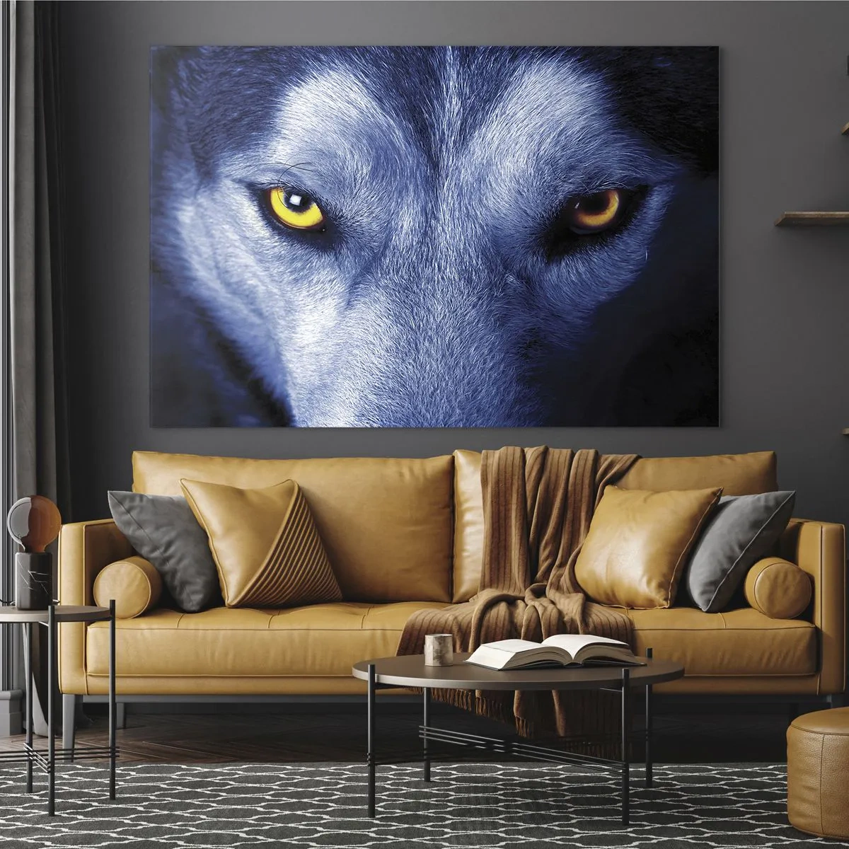 Tablou pe sticlă - Privirea fascinantă a unui lup - 70x50cm - O privire hipnotizantă - Decorațiune modernă pentru perete pentru living și dormitor ARTTOR