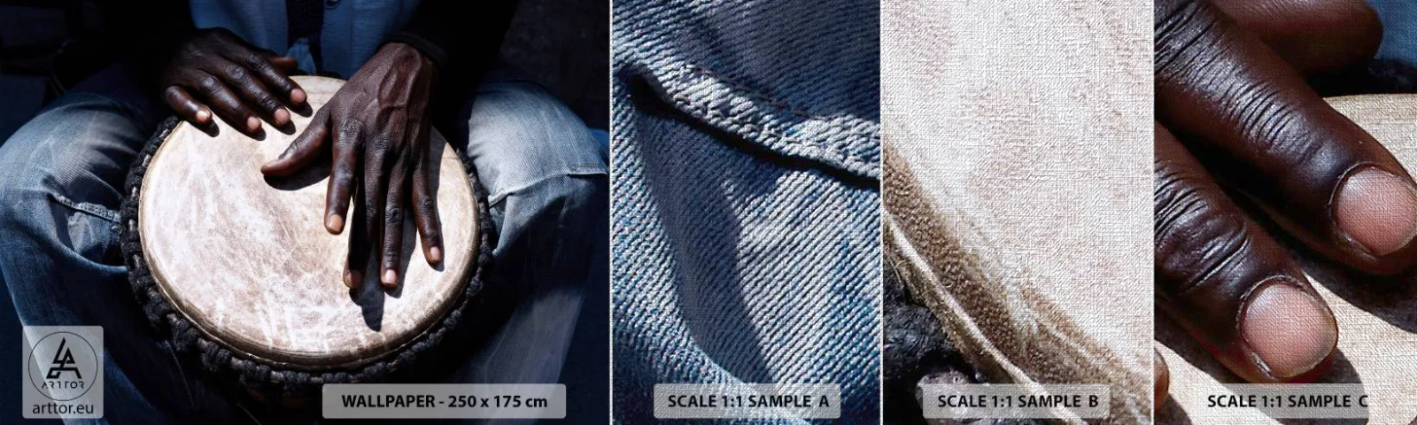 Mostră tapet Premium Canvas - Trăiește în ritmul tău - Tobă, Muzică, Africa - 100x30 cm