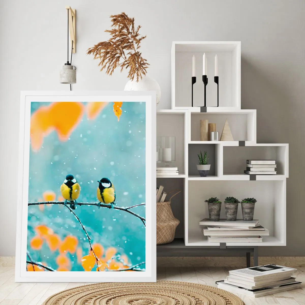 Poster în ramă albă - Bârfele păsărilor - 40x50 cm