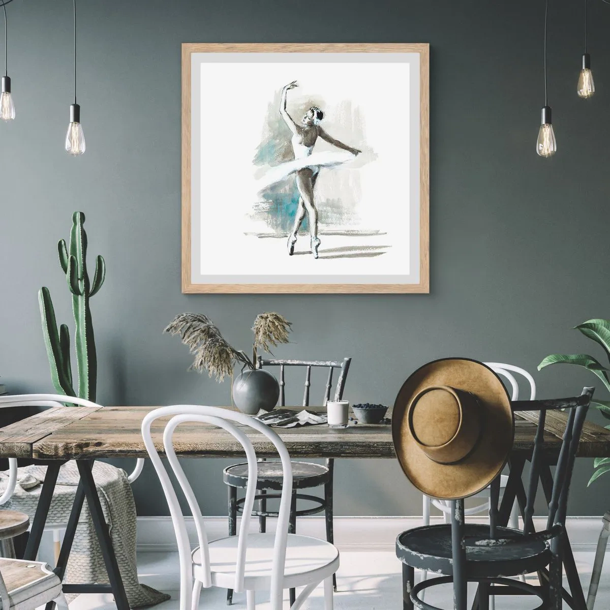 Poster în ramă de stejar deschis - Fermecată într-o lebădă - 60x60 cm