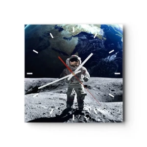 Ceas de perete - Ceas pe sticlă - Salutări de pe Lună - 30x30 cm