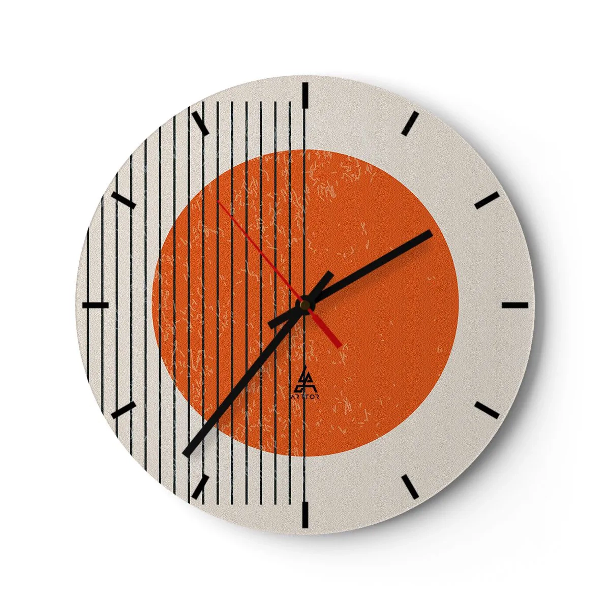 Ceas de perete - Ceas pe sticlă - Cerc portocaliu și linii negre pe fundal bej - 30x30cm - Întotdeauna soarele - Decorațiune modernă pentru perete pentru living, bucătărie și dormitor ARTTOR