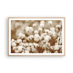 Poster în ramă de stejar deschis - Câmp pufos - 91x61 cm