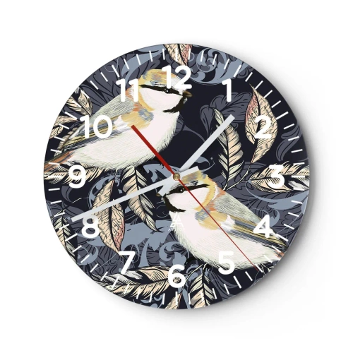 Ceas de perete - Ceas pe sticlă - Ciripirile galben-albastru - 30x30 cm