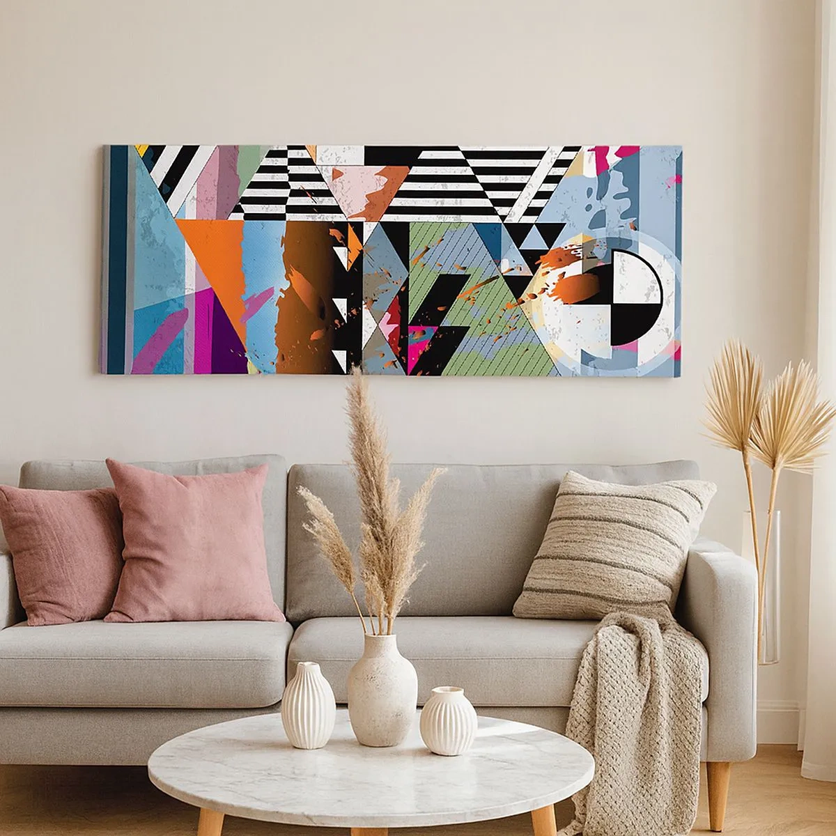 Tablou pe pânză - Geometric și organic - 100x40 cm