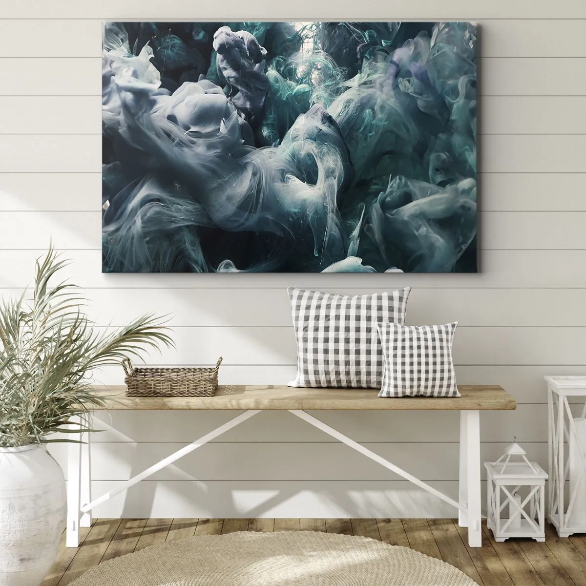 Tablou pe pânză Canvas - Valuri abstracte dinamice în nuanțe de albastru și alb - 70x50cm - Mișcarea culorilor - Decorațiune modernă pentru perete pentru living și dormitor ARTTOR
