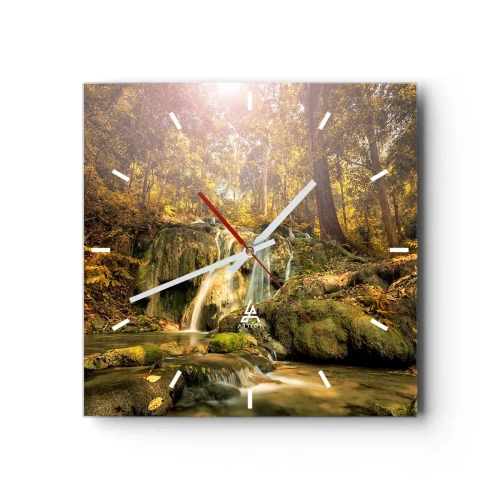 Ceas de perete - Ceas pe sticlă - Cascada de pădure în verde - 30x30 cm