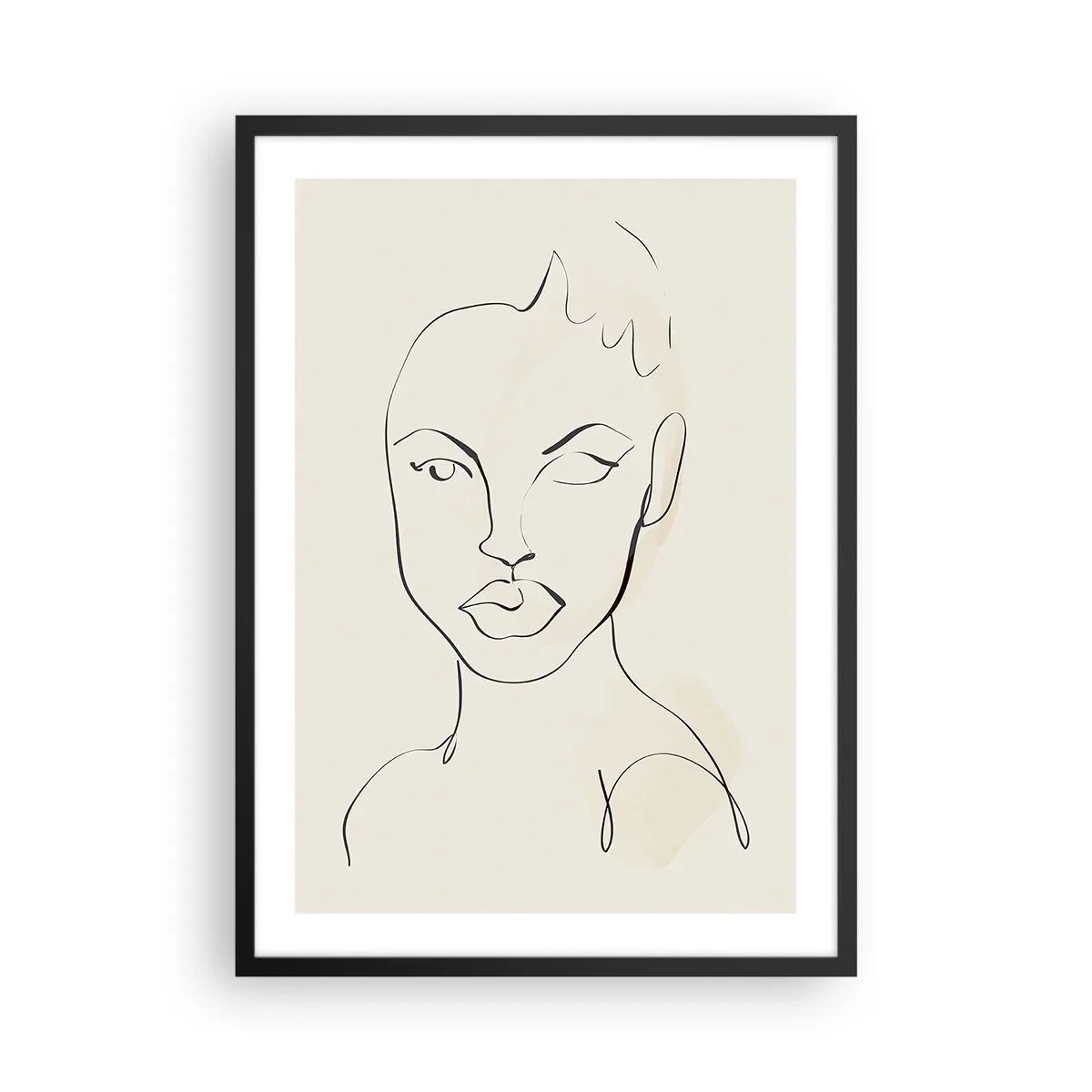 Poster în ramă neagră - Portret facial abstract liniar - 50x70cm - Schiță de senzualitate - Decorațiune modernă pentru perete pentru living și dormitor ARTTOR
