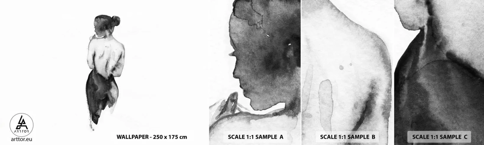 Mostră tapet autocolant Deluxe Sticker - Cu ea lumea dispare - Femeie, Corpul Femeii, Grafică - 100x30 cm