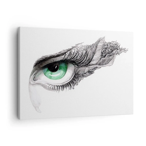 Tablou pe pânză Canvas - Ochi artistic cu iris verde și detalii de desen - 70x50cm - Frumoasă și gata de atac - Decorațiune modernă pentru perete pentru living și dormitor ARTTOR