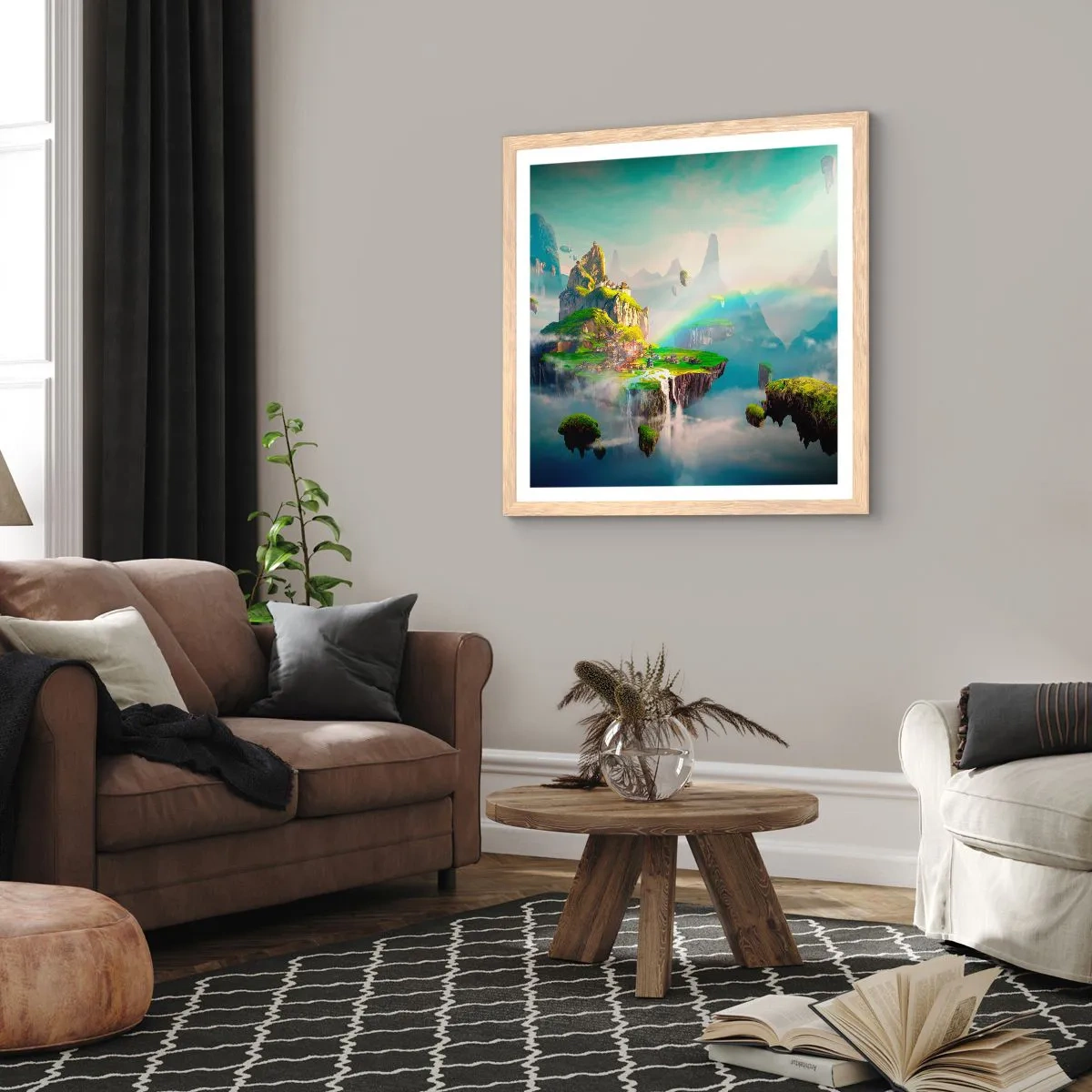 Poster în ramă de stejar deschis - Insule fericite - 40x40 cm