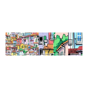 Mostră tapet autocolant Deluxe Sticker - Oraș vesel - Oraș, Case de locuit, Case - 100x30 cm