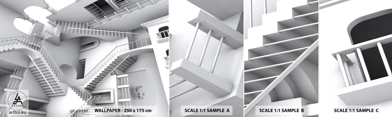 Mostră tapet autocolant Deluxe Sticker - Paradoxurile spațiului - Abstracția, 3D, Arhitectură - 100x30 cm