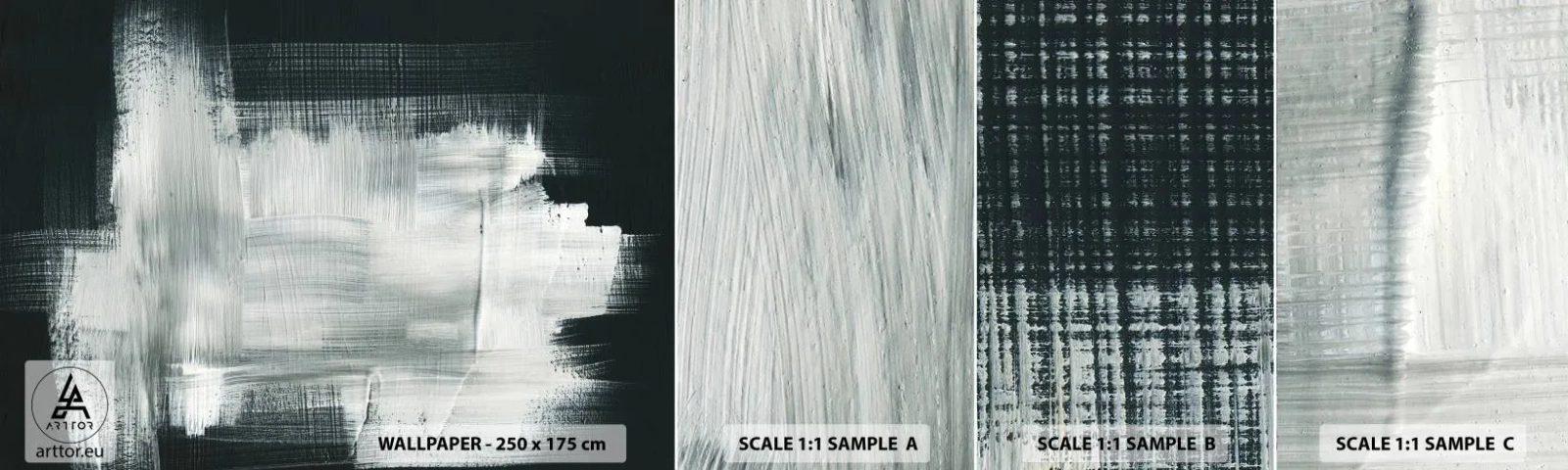 Mostră tapet autocolant Deluxe Sticker - Țesut vertical și orizontal - Abstracția, Bucată, alb-negru - 100x30 cm