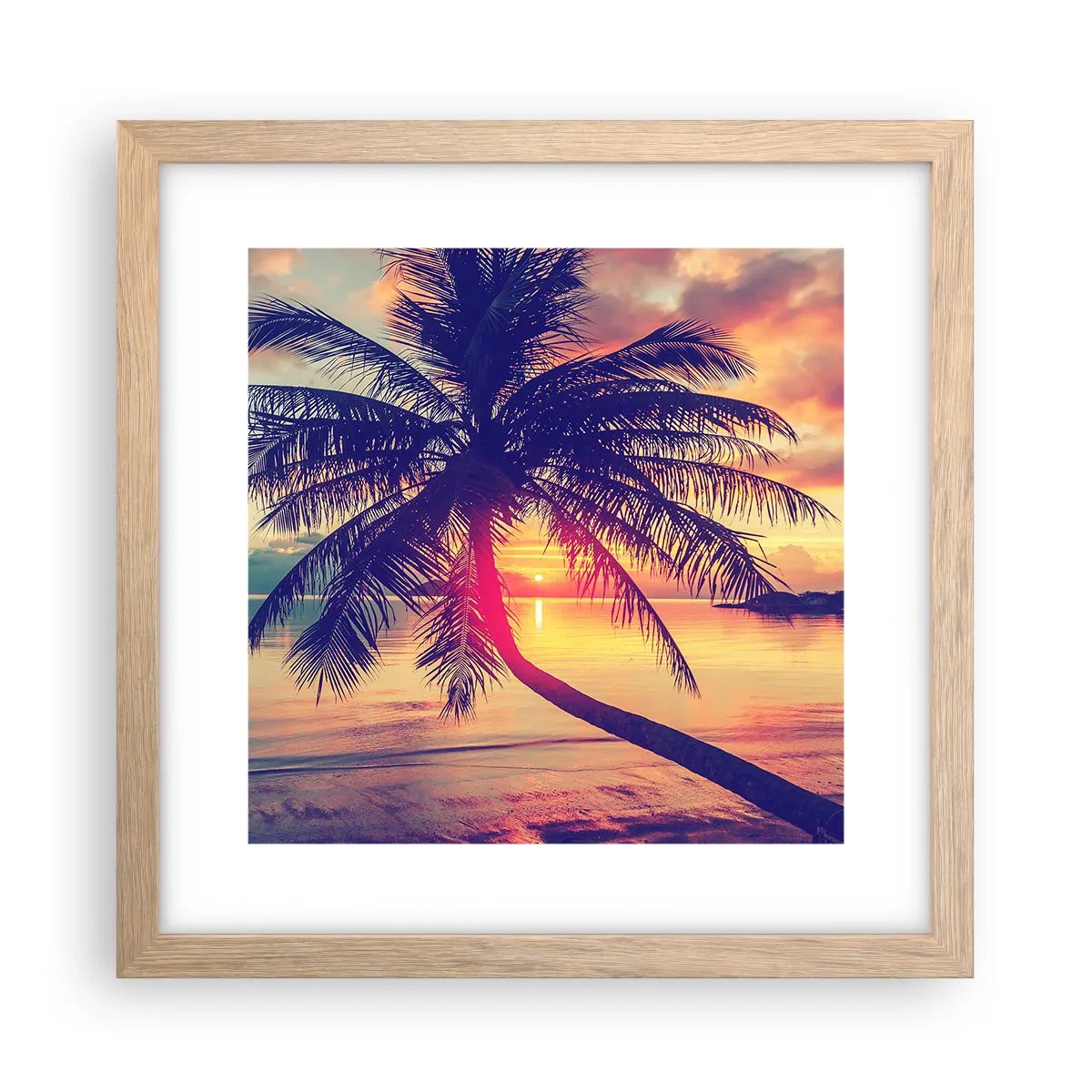 Poster în ramă de stejar deschis - O seară sub palmieri - 30x30 cm