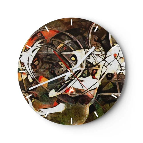 Ceas de perete - Ceas pe sticlă - Abstracție cu linii dinamice și accente colorate - 30x30cm - Auziți mișcarea? - Decorațiune modernă pentru perete pentru living, bucătărie și dormitor ARTTOR
