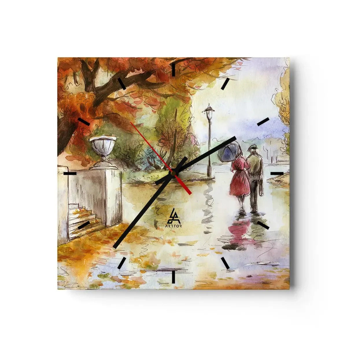 Ceas de perete - Ceas pe sticlă - Toamnă romantică în parc - 40x40 cm