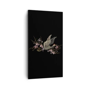 Tablou pe pânză - Pasăre exotică brodată - 45x80 cm