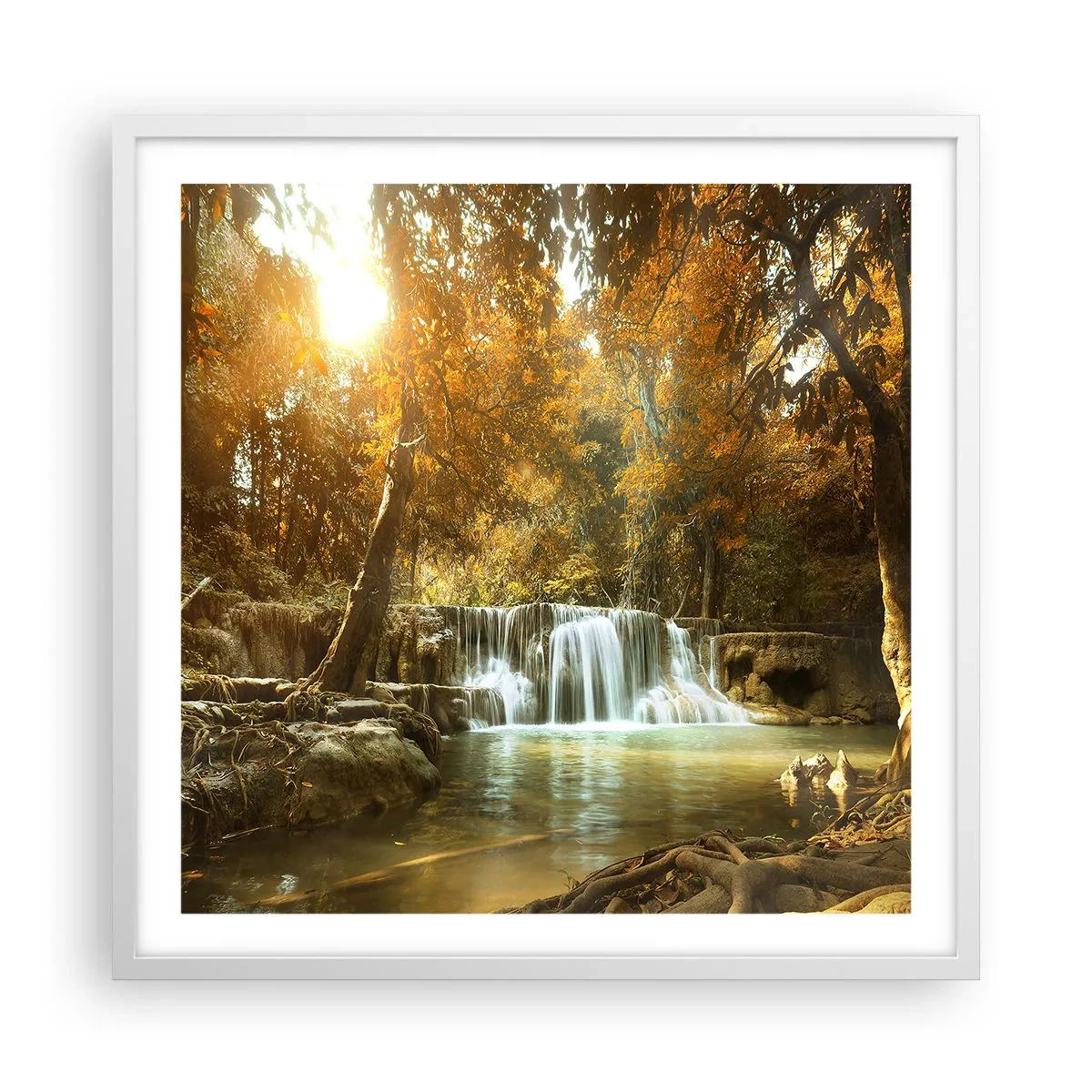 Poster în ramă albă - Cascadă în parc - 60x60 cm