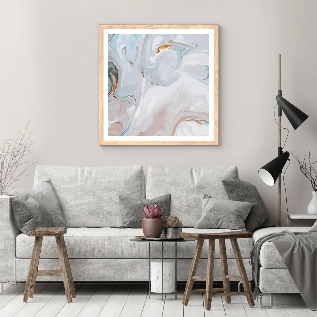 Poster în ramă de stejar deschis - Albul ridicat - 30x30 cm