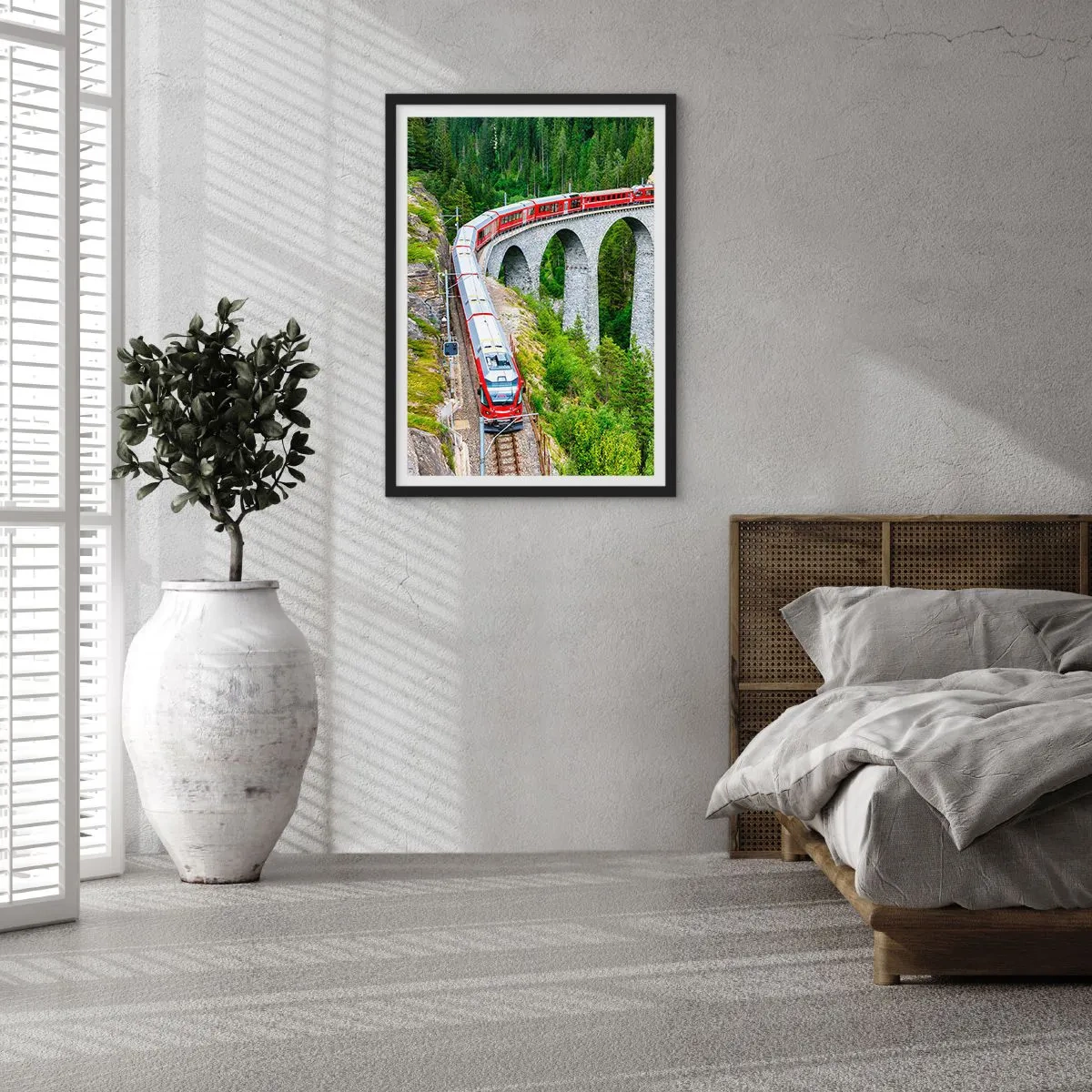 Poster în ramă neagră - Cu trenul prin munți - 61x91 cm