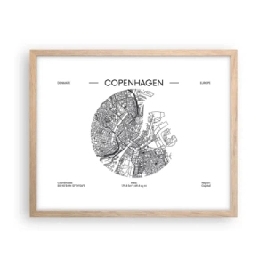 Poster în ramă de stejar deschis - Anatomia Copenhagăi - 50x40 cm
