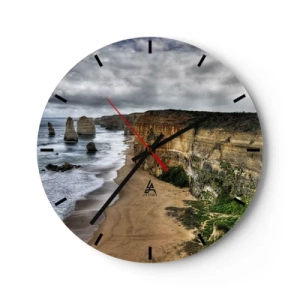 Ceas de perete - Ceas pe sticlă - Coastă cu stânci și plajă - 30x30cm - Frumusețe brută - Decorațiune modernă pentru perete pentru living, bucătărie și dormitor ARTTOR