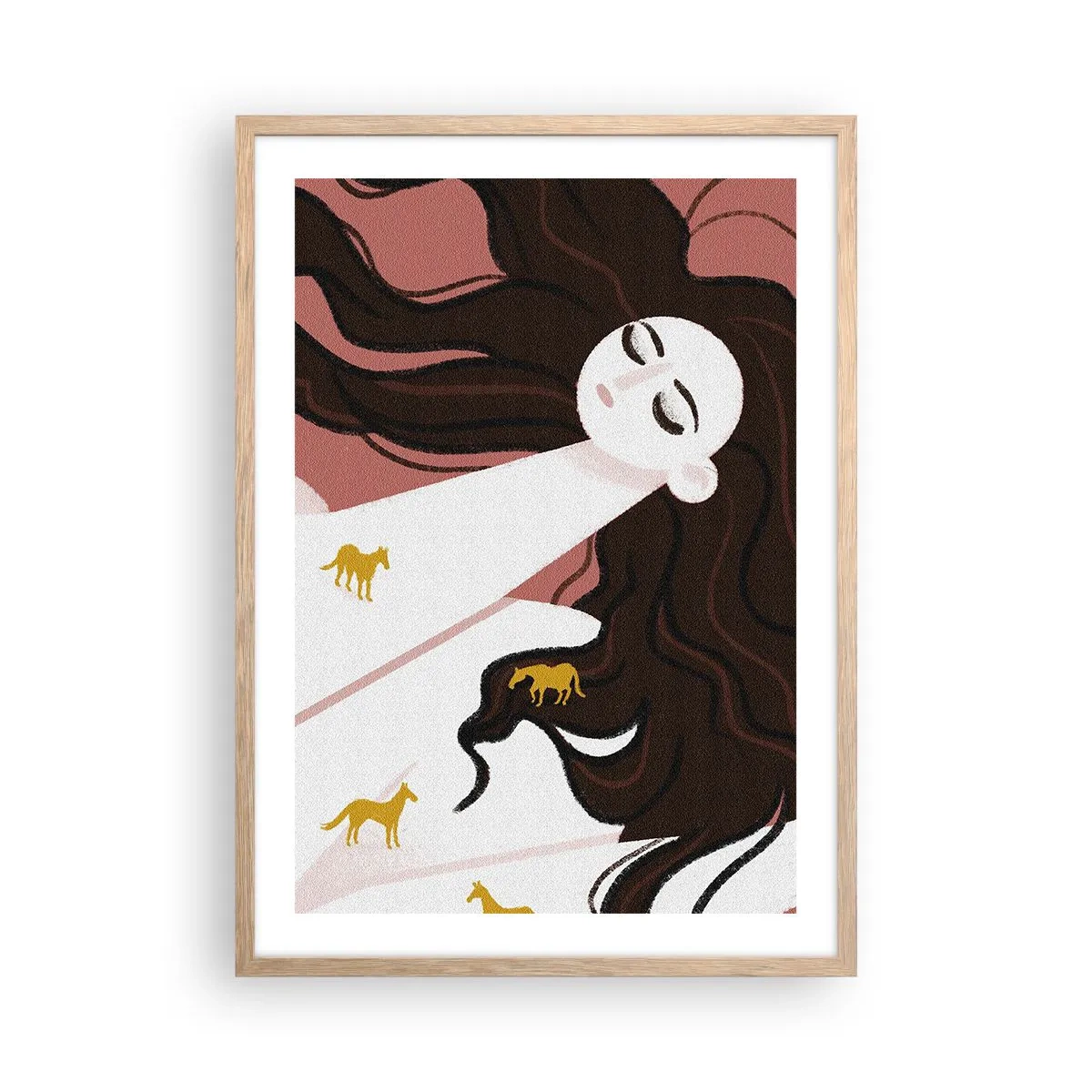 Poster în ramă de stejar deschis - Visul despre calul de aur - 50x70 cm