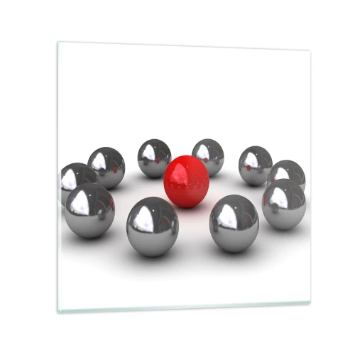 Tablou pe sticlă - Cerc în argintiu și roșu - 40x40 cm