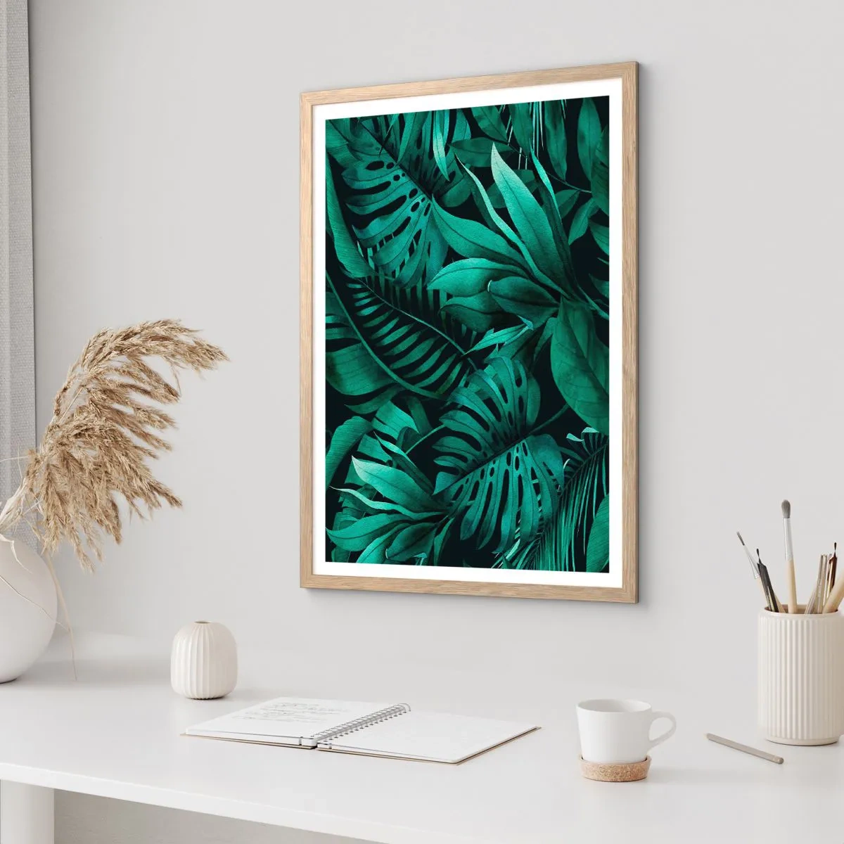 Poster în ramă de stejar deschis - Profunzimea verdelui tropical - 70x100 cm