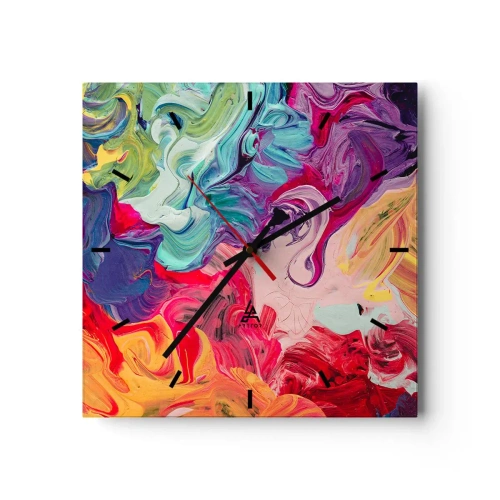 Ceas de perete - Ceas pe sticlă - Nașterea culorii - 40x40 cm