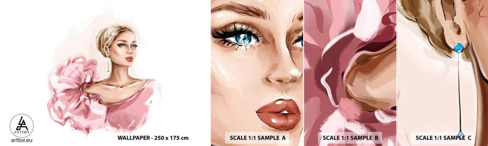 Mostră tapet autocolant Deluxe Sticker - Așa cum a fost pictată... - Femeie, Modă, Grafică - 100x30 cm